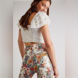 New! Wrangler x Free People Westward High-Rise Bohemian Flare Floral Jeans 26